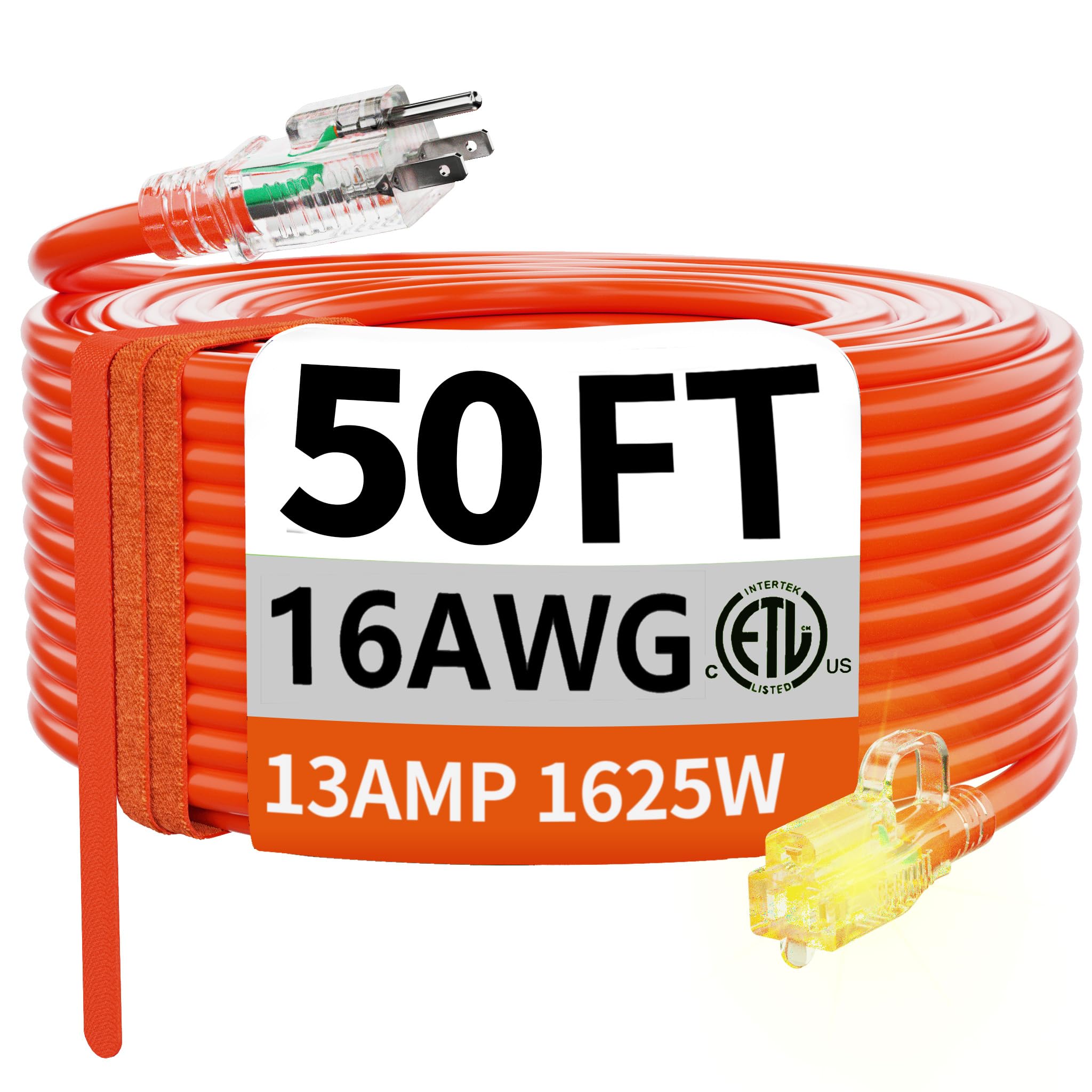 HUANCHAIN Indoor Outdoor Black Extension Cord 50 ft Waterproof, 16/3 Gauge Flexible Resistant Appliance Extension Cord Outside, 13A 1625W 16AWG SJTW, 3 Prong Heavy Duty Electric Cable, ETL Listed